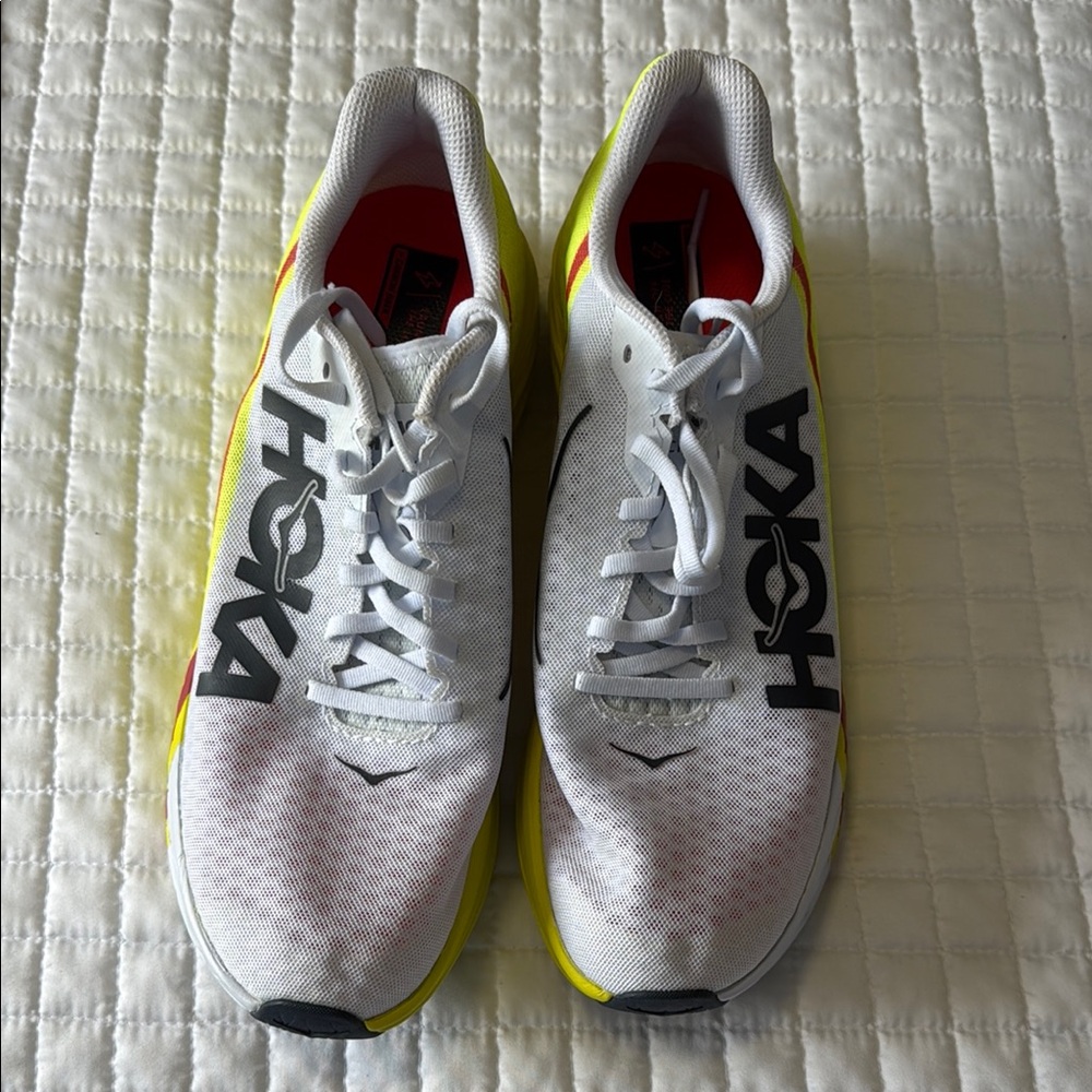 Hoka Men's White and Neon Yellow Athletic Shoes